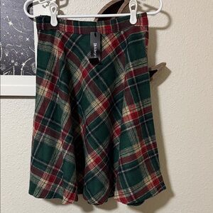 Allegra K Plaid Skater Skirt in Green and Red